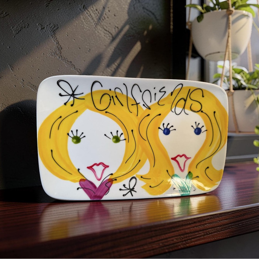 Cordon Bleu EUC Whimsical Colorful Ceramic Girlfriends Hand Painted Art Plate